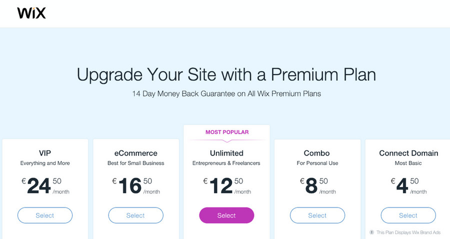 Wix pricing