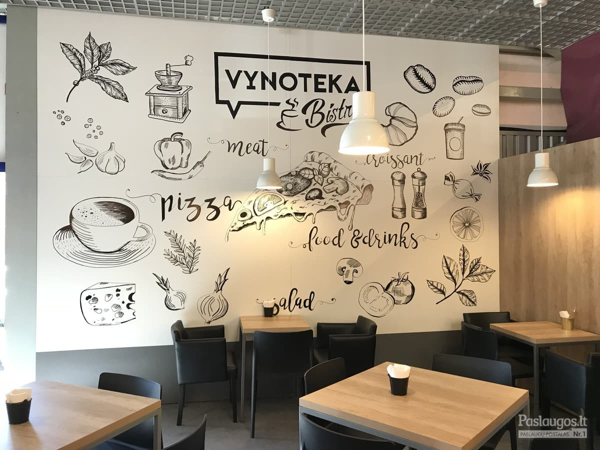 Vynoteka Bistro kavinės sienos dekoravimas