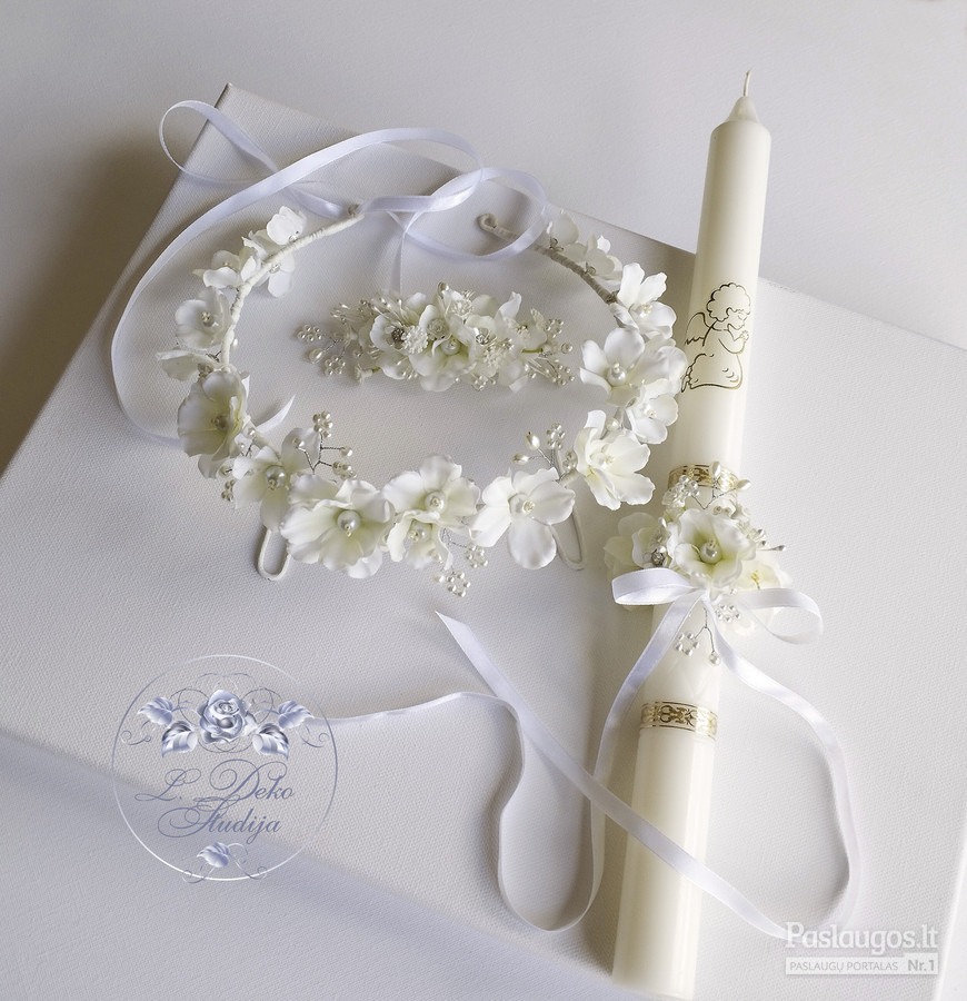 Gėlių vainikėlis, žvakės lankelis, plaukų sagė. FB - L.Deko studija, tel. +37060431138.