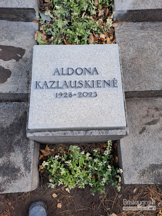 Antkapinė plokštė su įršais, granitas. Saulės kapinės, Vilnius.