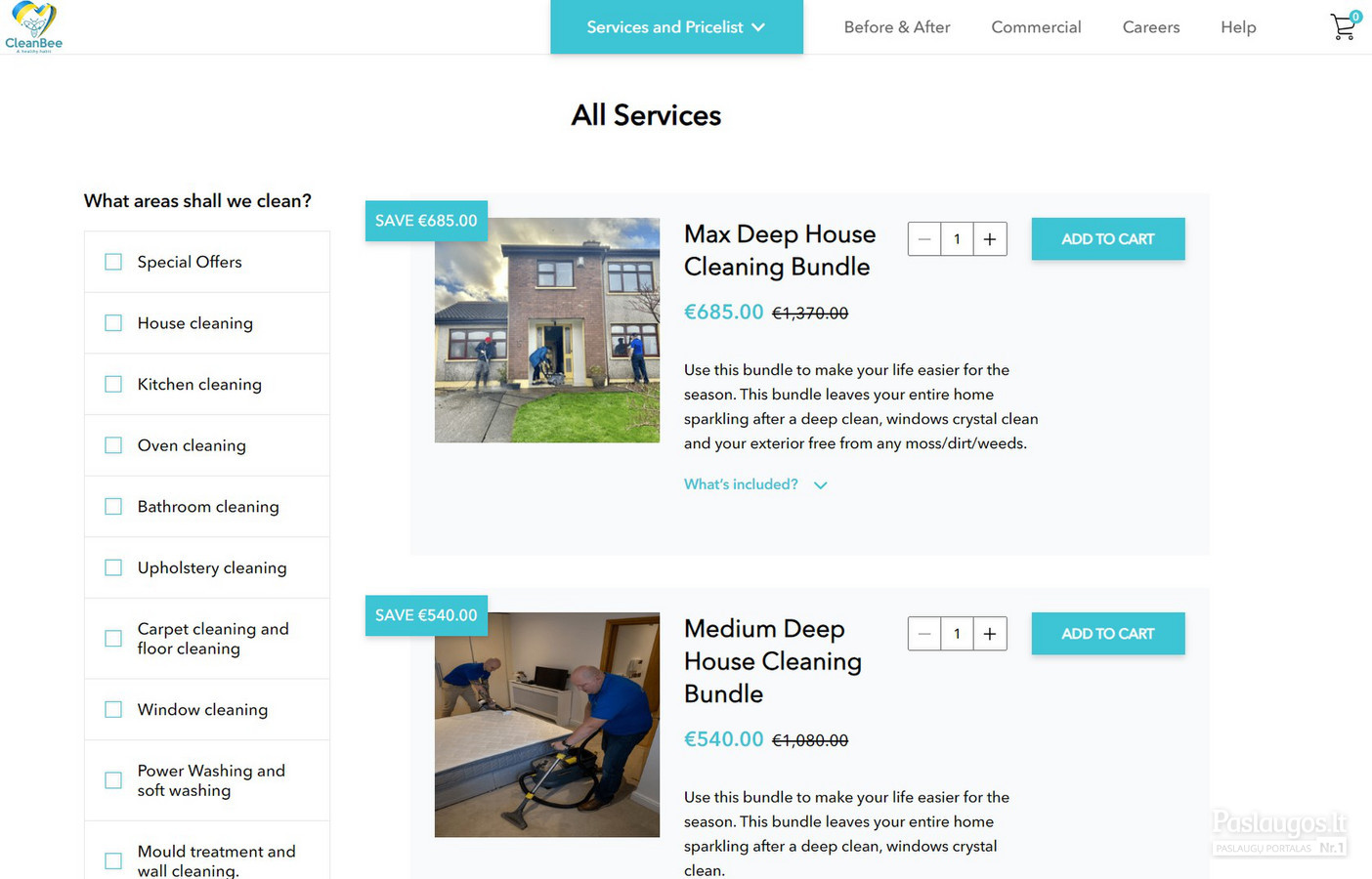 Užsakymų sistema didžiausiai namų valymo įmonei Airijoje CleanBee.ie