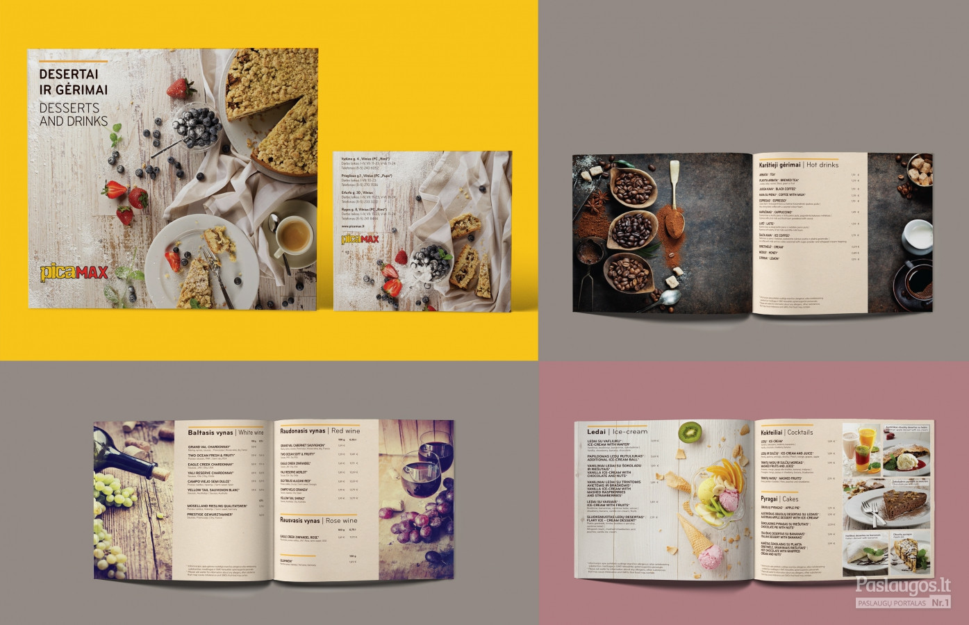 Desertų ir gėrimų meniu / Desserts and drinks menu | PICA MAX
Peržiūrėti čia / Review here  http://issuu.com/salvitadesign/docs/gerimu_meniu_web…
Idea, food styling, design - Salvita, photography: foto@grafas.lt, Shutterstock
