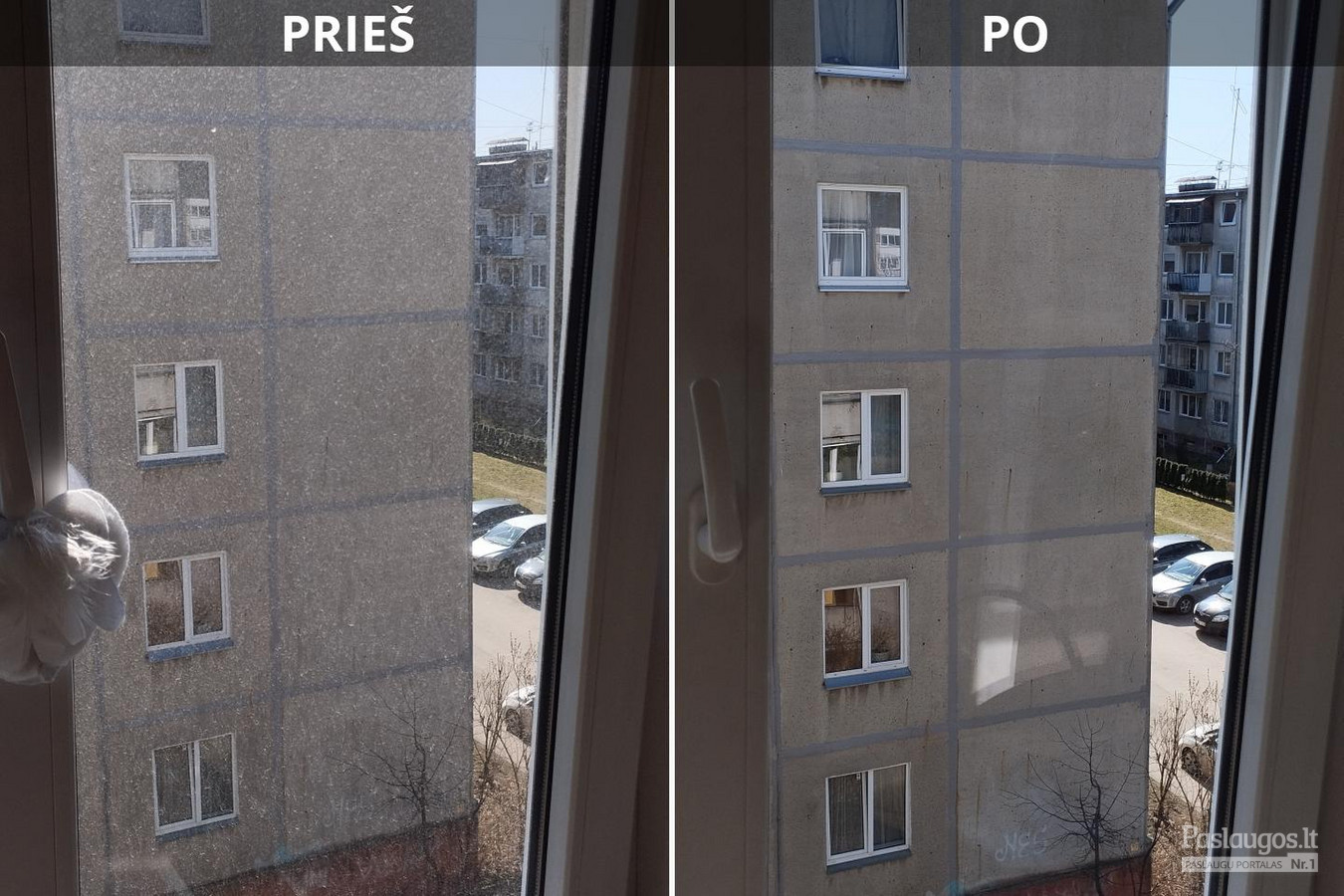 Langų valymas prieš ir po