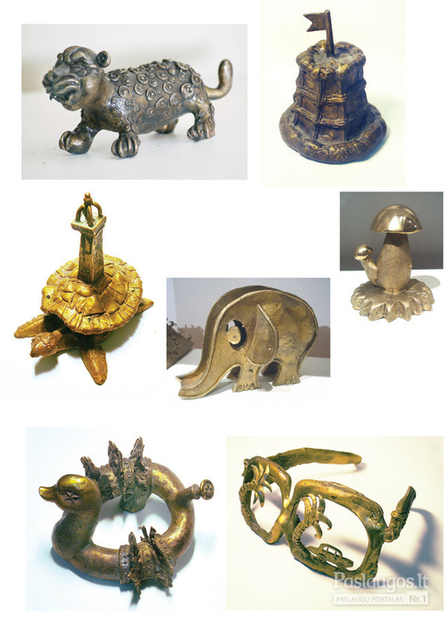 Įvairios bronzinės suvenyrinės skulptūros, h - 8-15 cm