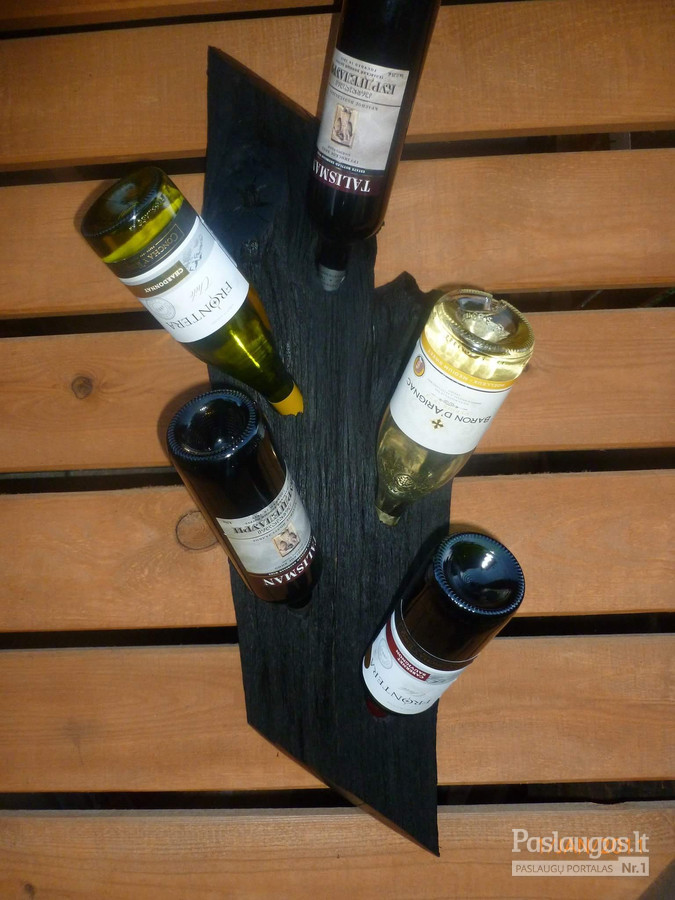 Vyninė, vyno butelių laikiklis iš juodojo ąžuolo