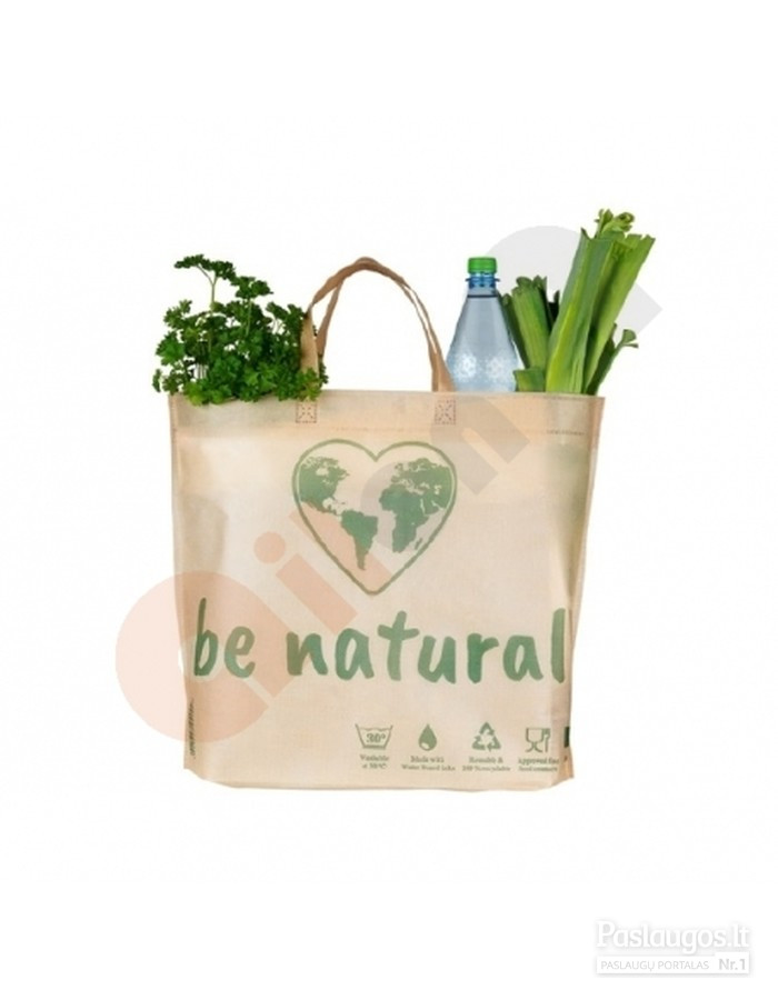 Naujos kartos ekologiškas, 100% perdirbamas, daugkartinio naudojimo maišelis su rankenomis. Maišelį galima skalbti, dėti į jį maisto produktus.