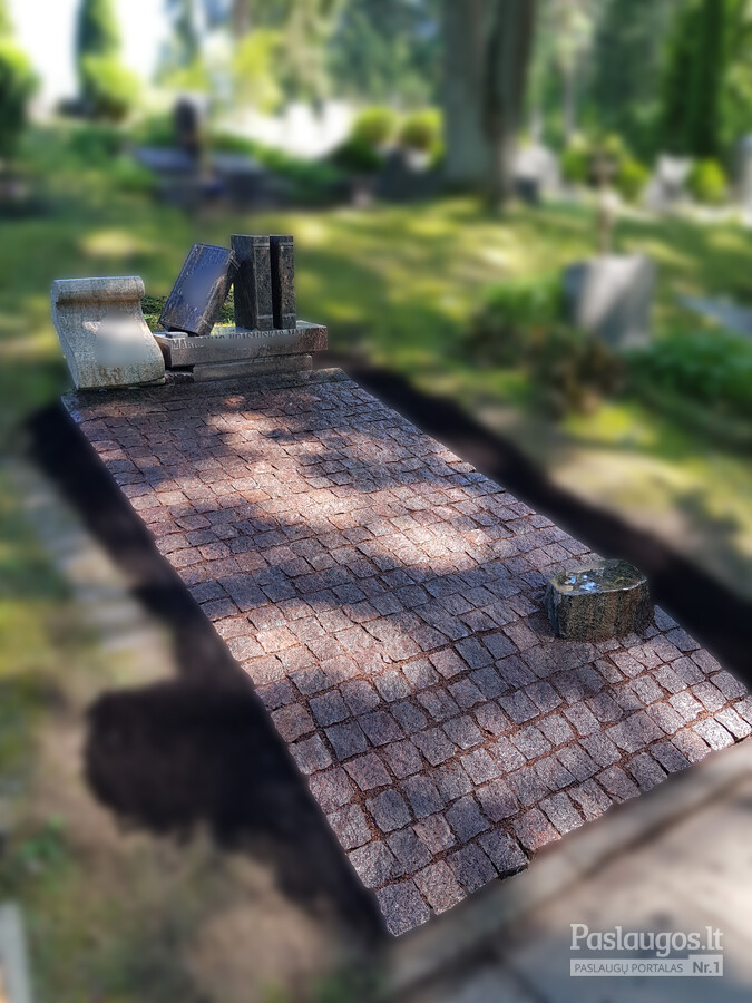 Kapo dengimas granitinėmis trinkelėmis Antakalnio kapinėse