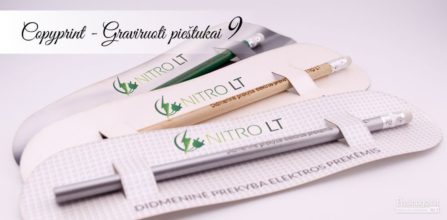 Reklaminiai pieštukai su pakuote. UAB Nitro LT firminiai pieštukai mielos dovanėlės klientams.