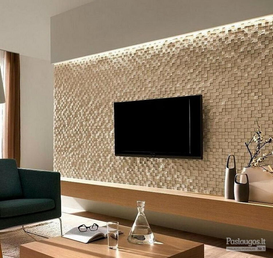 TV sienų apdaila dekoratyviniu akmeniu
