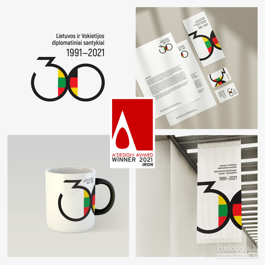 „A' Design Award“ apdovanojimas už logotipą Lietuvos ir Vokietijos diplomatinių santykių atnaujinimo 30-mečiui grafikos ir vizualinės komunikacijos kategorijoje