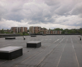Pramoninių pastatų stogų hidroizoliacija, naudojant Firestone EPDM membraną. Pilnai klijuojama sistema.
