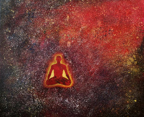Mokinio nutapytas kūrybinis meditacinis darbas. Drobė, aliejus. 50x50cm. 2018m.