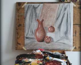 Natiurmorto lengva studija. Kartonas, anglis, kreida, sepija.