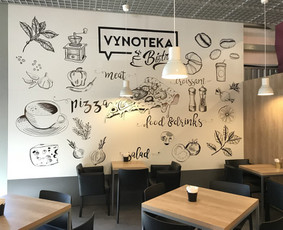 Vynoteka Bistro kavinės sienos dekoravimas