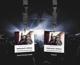 Muzikos grupės koncerto "Beissoul&Einius" darbuotojų kortelių dizainas