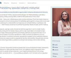 Esu pranešimų spaudai rengimo mokymų lektorė. Mano rengiami mokymai: https://kunikauskaite.lt/mokymai/
