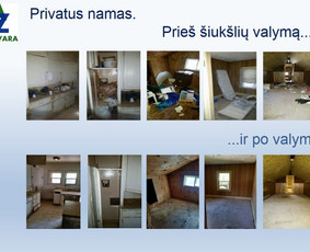 Privatus namas. Šiukšlių išvežimas.