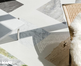ULTRATOP cementinė savaime išsilyginanti grindų danga. "Terrazzo" efektas užpildais. Privatus objektas Lietuvoje. Interjero dizainas: DO ARCHITECTS. Nuotrauka: Norbert Tukaj.