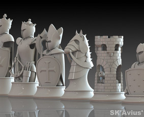 Šachmatai ir jų lenta su stalčiais, nubraižyti ir pagaminti naudojant CNC frezavimo stakles ir SLA 3D spausdintuvą