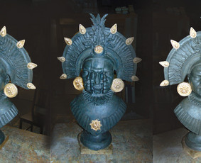 Muzikinio dueto „Beisoul&Einius“ portetinė skulptūra, skirta vaizdo klipui. Plastilinas, gipsas, h - 80 cm.