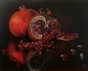 Granatų natiurmortas. 30x50cm. Drobė, aliejus. 2018m.
