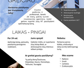 Greitas NT nupirkimas+pardavimas+konsultacijos / Asta / Darbų pavyzdys ID 3179033