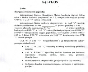 Atliekame visos reorganizavimo dokumentacijos parengimą. Kaina nustatyta už įmonės reorganizavimo pilno komplekto dokumentų parengimą bei susijusias konsultacijas.
