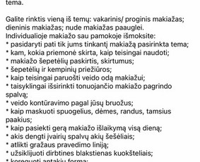 Makiažas, šukuosenos, blakstienos, antakių procedūros - Individualios makiažo pamokos - 2 Individualios makiažo pamokos - Makiažas, šukuosenos, blakstienos, antakių procedūros - 2
