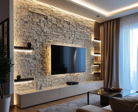 TV sienų apdaila dekoratyviniu akmeniu