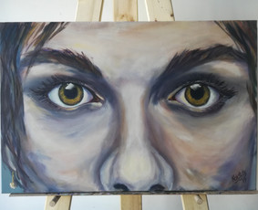 Mokinio nutapytas Kūrybinis veido fragmentas. Drobė, aliejus. 60x90cm. 2019m.