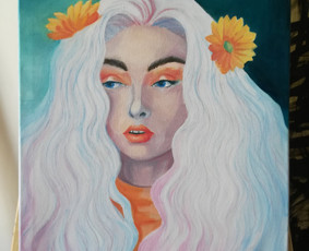 Mokinės nutapytas merginos portretas. Drobė, aliejus. 70x50cm. 2019m.