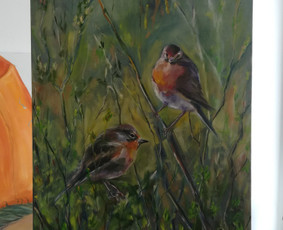 Mokinio kūrybinis darbas -Zylės. Drobė, aliejus. 90x60cm. 2019m.
