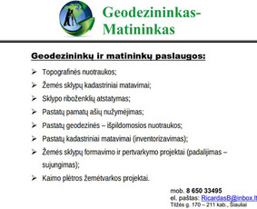 Matininkas - Geodezininkas - Projektuotojas - Žemės paskirties keitimas - 1 Žemės paskirties keitimas - Matininkas - Geodezininkas - Projektuotojas - 1