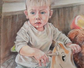 Vaikučio portretas,atliktas pastele.
30/40 cm.