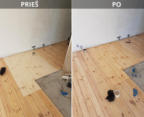Pušinių lentų beitcavimas prieš ir po