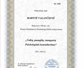 Psichologinės konsultacijos ir terapinis darbas / Marytė Valančienė / Darbų pavyzdys ID 3472522
