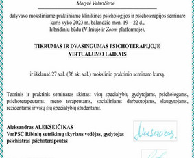 Psichologinės konsultacijos ir terapinis darbas / Marytė Valančienė / Darbų pavyzdys ID 3472526