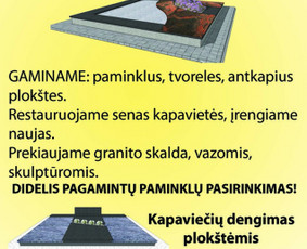 Paminklai, antkapiai, plokštės, kapų tvarkymas Gamintojas - Akmens graviravimas - 1 Akmens graviravimas - Paminklai, antkapiai, plokštės, kapų tvarkymas Gamintojas - 1
