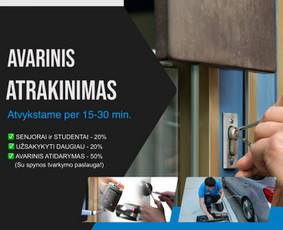 Avarinis durų atidarymas + Spynų remontas + Raktų gamyba - Buitinės paslaugos - 1 Buitinės paslaugos - Avarinis durų atidarymas + Spynų remontas + Raktų gamyba - 1