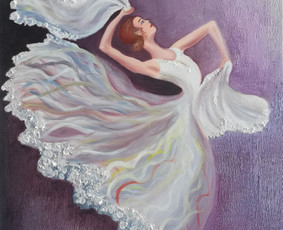 Mokinės nutapyta balerina. Drobė, aliejus. 70x60cm. 2019m.