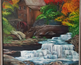 Mokinės tapytas peizažas (rėmintas). Drobė, aliejus. 90x70cm. 2019m.