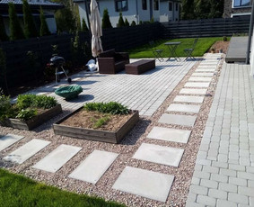 Trinkelių klojimas, veja, drenažo įrengimas. Apželdinimas - Aplinka, sodas - 2 Aplinka, sodas - Trinkelių klojimas, veja, drenažo įrengimas. Apželdinimas - 2