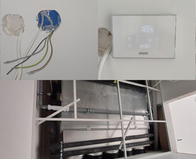 Ventiliatorinio šilumokaičio sistemos (skirto oro šildymui ar vėsinimui) elektros maitinimo ir valdymo prijungimas.