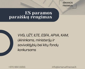 Es paramos paraiškų, verslo planų, projektų rengimas / Išmanūs finansai / Darbų pavyzdys ID 4005069