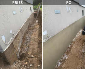 Užtepta hidroizoliacija, klijuotas polistirenas, nelygus pamatas išlygintas ir užarmuotas hidroizoliaciniu mišiniu. Sumontuotas korys – jokių šansų drėgmei.