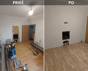 Laminato klojimas - Vidaus apdailos darbai, tinkavimas natūraliu molio tinku. - 2