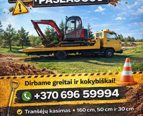 Žemės kasimas, lyginimas - 3.5t mini ekskavatoriaus nuoma su operatoriumi. - 1