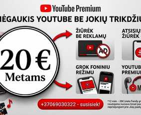 Kitos laisvalaikio paslaugos - Youtube Premium narystė, mažiausia kaina Lietuvoje - 1