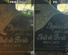 Kapų tvarkymas, priežiūra - Raidžių kalimas ant paminklo kapinėse - 2