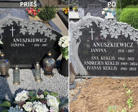 Kapų tvarkymas, priežiūra - Raidžių kalimas ant paminklo kapinėse - 4